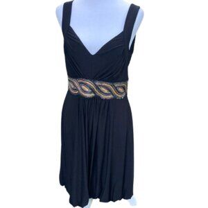 Joseph Ribkoff Vintage Cocktail Dress V-Line Sequin Belt Bubble Hem Black sz 10